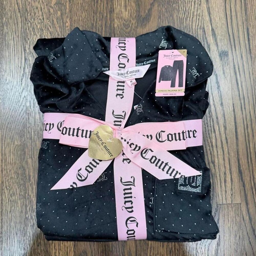 juicy couture black rhinestone long sleeve top pajama loungewear set (NWT - M)